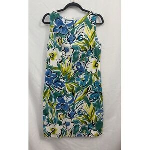 Leslie Fay Sleeveless‎ Blue Yellow Floral Sheath Dress Womens Size 6 Lightweight